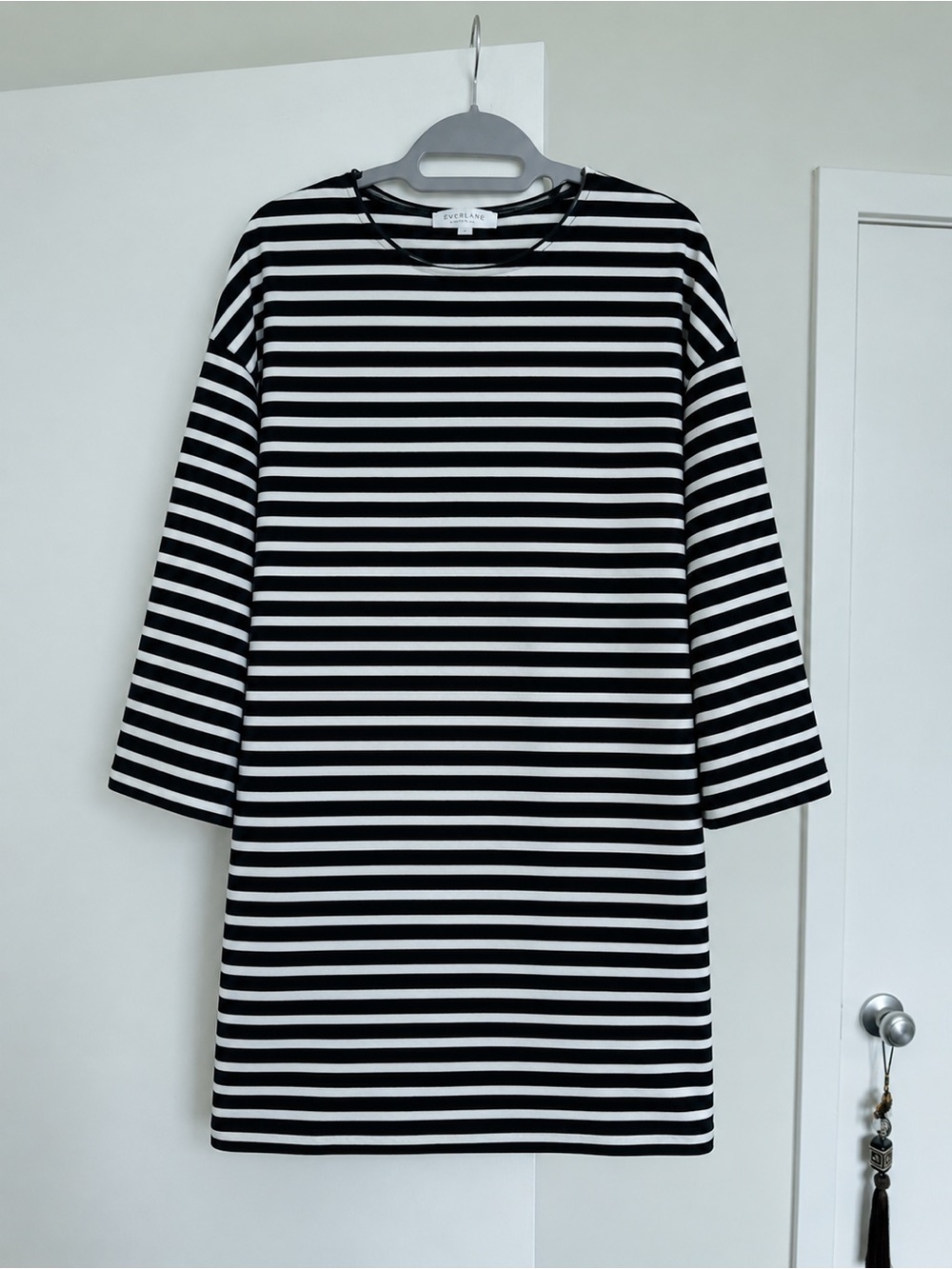 Everlane Black & White Striped Cotton Shift Dress